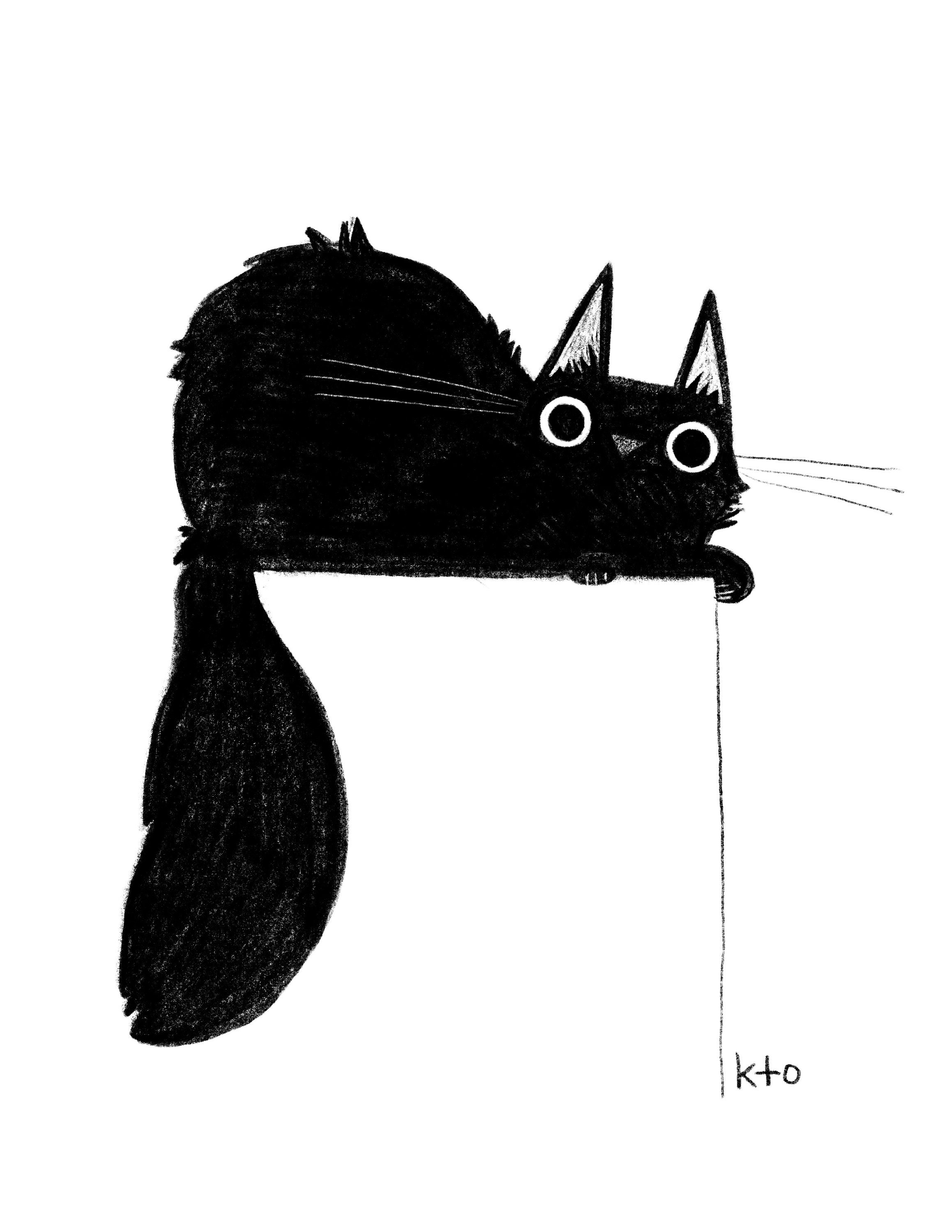 黒猫 15 EDGY コラージュ プリント - 黒猫 10 月 猫のイラスト