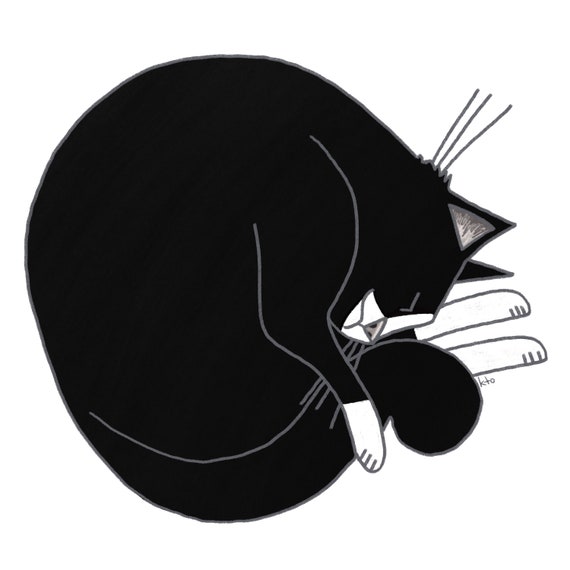 Pike Cat Sleeping Print Cat Illustration Black And White Etsy