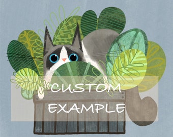 CUSTOM 8x8 Cat Plant Garden Bed Print - Cat Illustration - Cute Art - Cat Lover