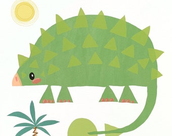 Cute Dinosaur Print - Ankylosaurus Art - Baby Art Print - Dinosaur Illustration - Nursery Art- Kids Room Print