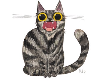 CUSTOM 8x10 Cat Talkative Debate Print - Custom Cat Illustration - Cute Cat Art