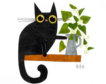 Shamrock Clover Cat Illustration Print - Cat Lover Gift - Etsy