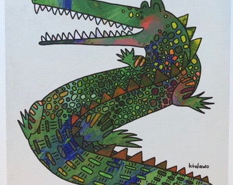 Crocodile Print - Cute Art Print - Alligator Art - Crocodile Illustration - Colorful Art- Nursery Art - Smile Crocodile - Kids Room Print