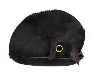 Black Cat Golden Ratio Fibonacci Print - Black Cat Illustration - Cute Cat Art