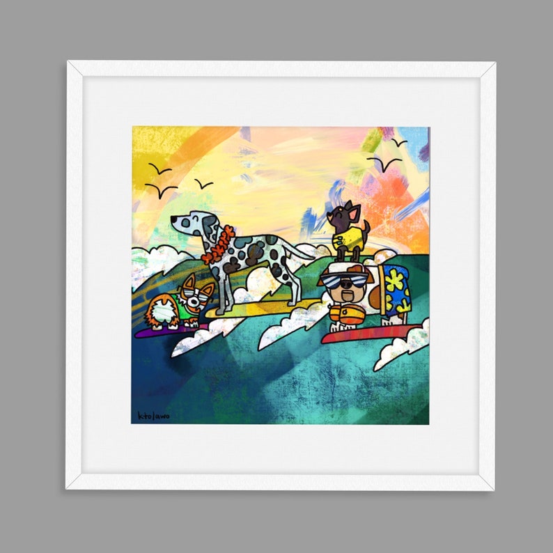 Cute Art Print Dog Art Dogs Art Print Hawaii Art Surf Etsy