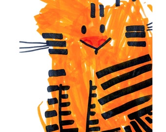 Tiger Doodle Cute Art Print - Kid Art Scribble Cat Illustration