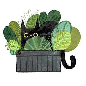 Cat Plant 12x12 Print - Cat Illustration - Cute Art - Cat Lover