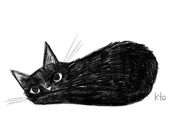 黒猫 04 DISRUPTED コラージュプリント - 黒猫 10月の猫のイラスト
