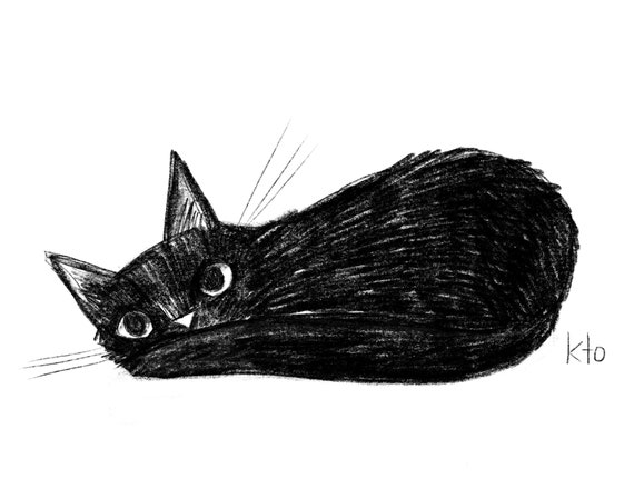 黒猫 04 DISRUPTED コラージュプリント - 黒猫 10月の猫のイラスト