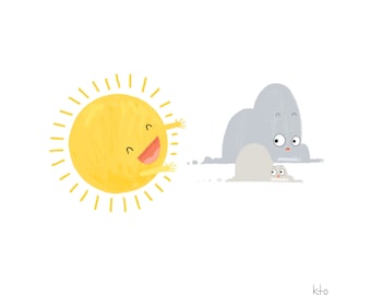 Sun Chasing Clouds Away Print - Cute Illustration Art - Nursery Art