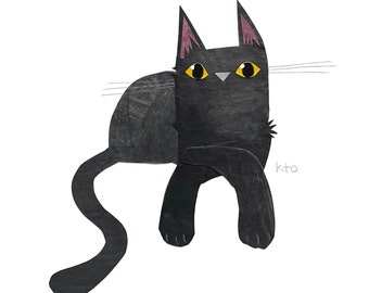 Black Cat 03 CROSS Collage Print - Black Cat October Cat Illustration - Cute Art - Cat Lover