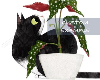 CUSTOM 8x8 Begonia Cat Print- Cat Illustration - Cute Cat Art