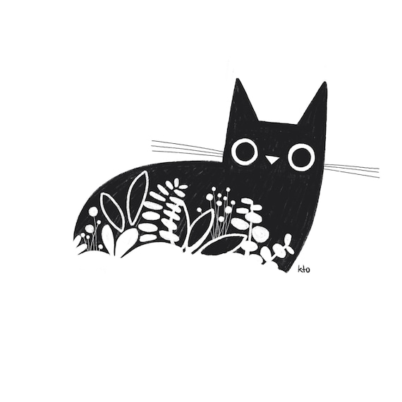 Black Cat Plant Pencil Illustration Print Black And White Etsy black-cat-plant-pencil-illustration-print-black-and-white-etsy