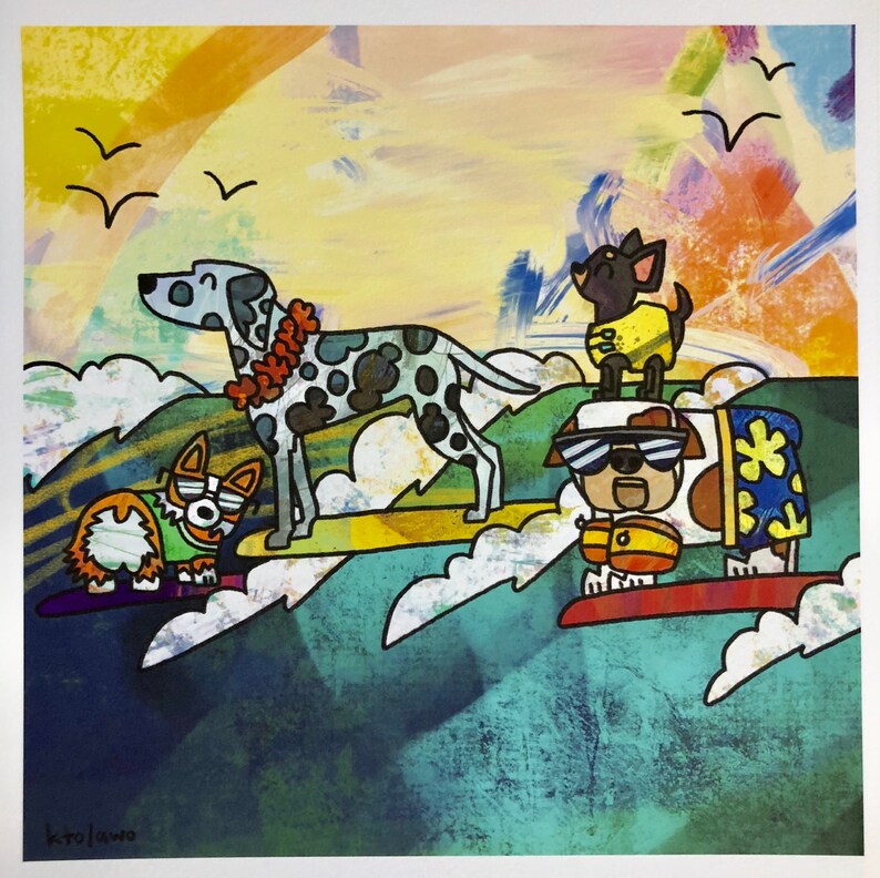 Cute Art Print Dog Art Dogs Art Print Hawaii Art Surf Etsy