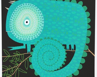 Chameleon Art - Cute Illustration Print - Nursery Art - Cute Jackson Chameleon