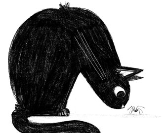 黒猫 14 不気味なコラージュプリント - 黒猫 10 月の猫のイラスト