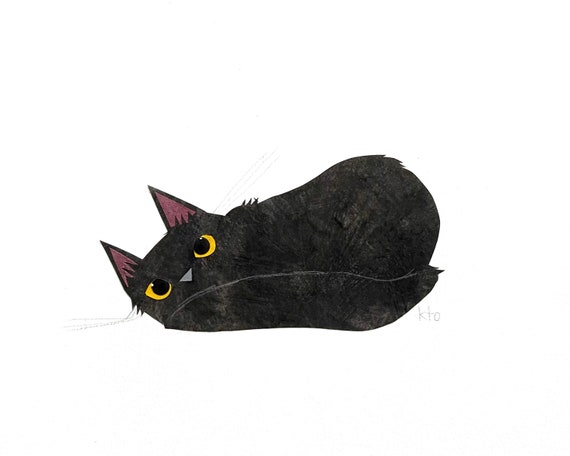 黒猫 04 DISRUPTED コラージュプリント - 黒猫 10月の猫のイラスト