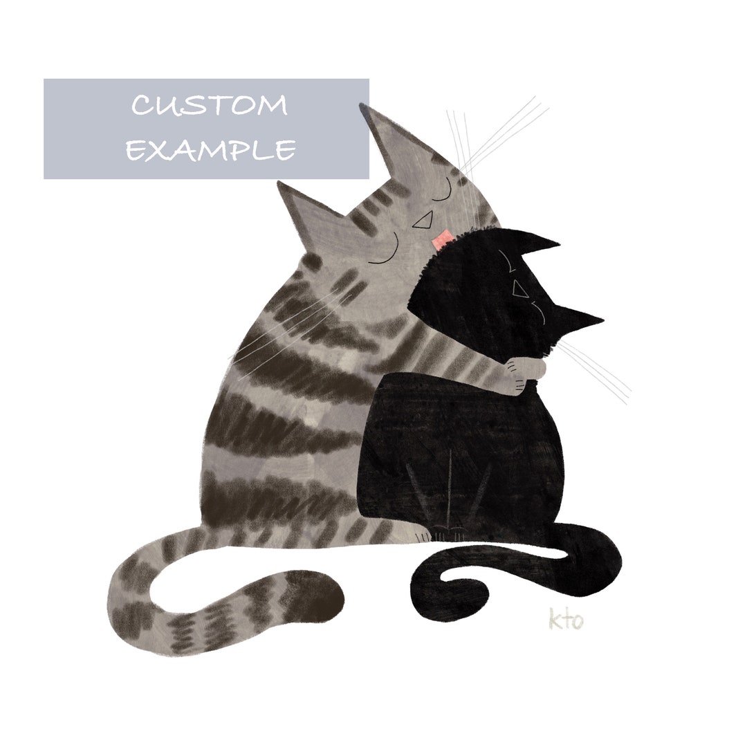 Kissy Face Cats CUSTOM Print Cat Illustration Cute Cat Art Happy Cats