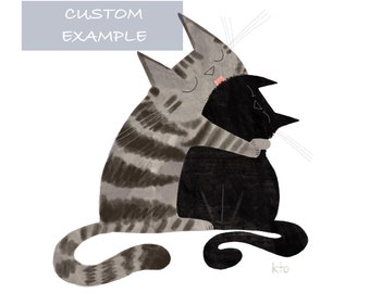 CUSTOM 8x8 Two Kissy Face Cats Print - Cat Illustration - Cute Cat Art - Happy Cats Art