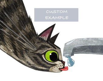 CUSTOM Cat 21 DRIP Collage Print - Black Cat October Cat Faucet Illustration - Cute Art - Cat Lover