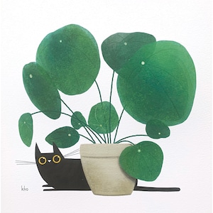 Money Plant Cat Print - Illustration - Cute Cat Art