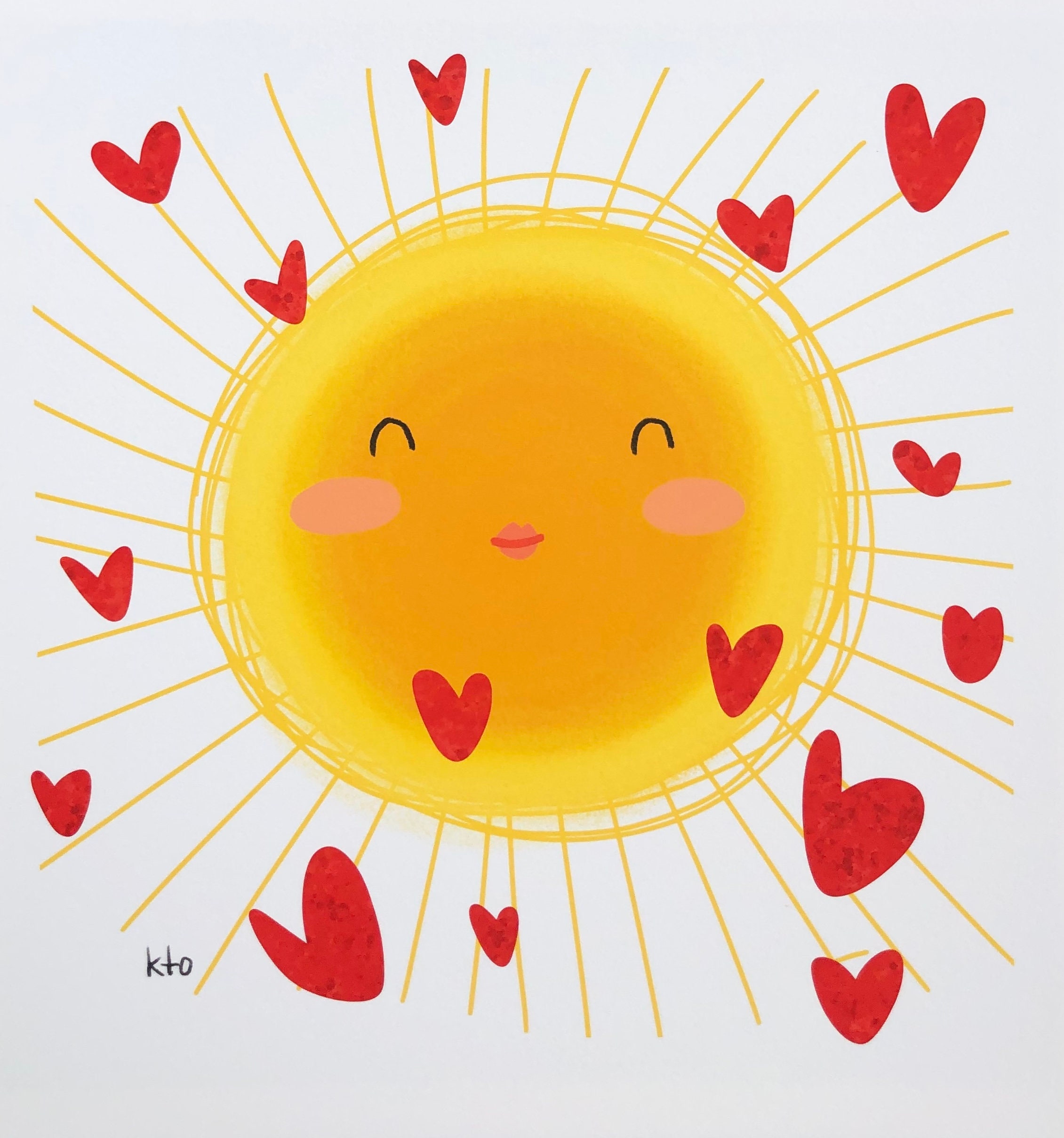 絵画 ちゅらさん Sun Kiss Illustration - Cute Sun Art - Happy Sun Print