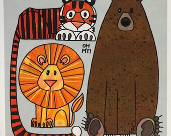 Lions Tigers Bears Print - Cute Art Print - Nursery Art - Nursery Lion - Bear Print - Tiger Art - Colorful Art - Kids Room Print