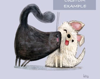 CUSTOM Head Bump Cat Dog Kindness Love Print - Illustration Art Print