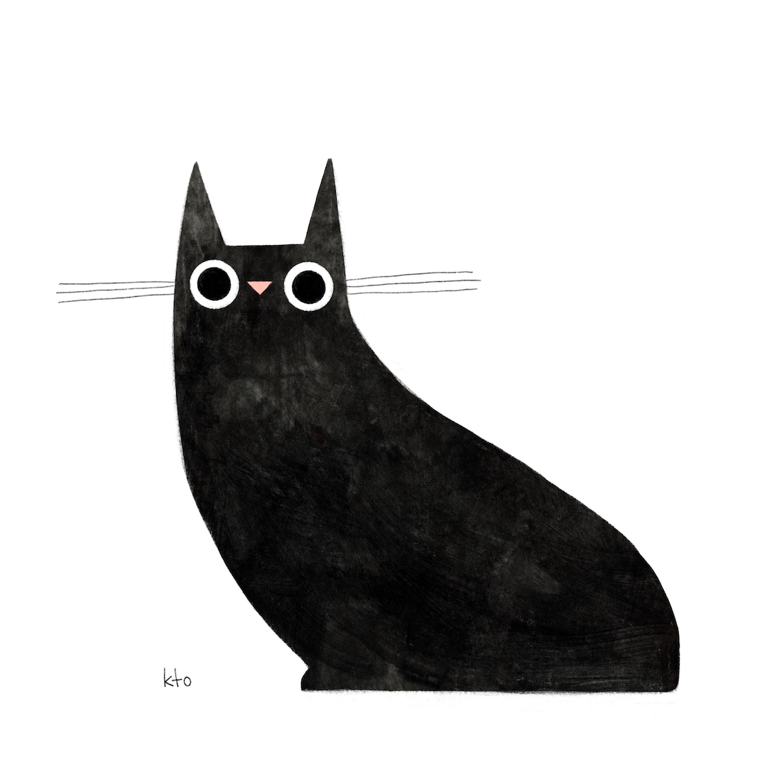 Black Cat Look Print - Cat Illustration - Cute Art - Cat Lover