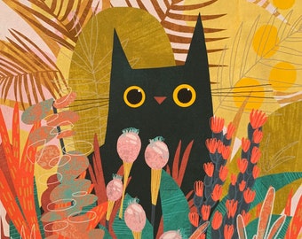 Pink Gold Cat Art Print - Illustration - Cat Lover Gift