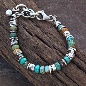 Turquoise men’s bracelet in oxidized sterling silver – 6 mm beads