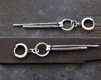 Long bar earrings – textured oxidized sterling silver