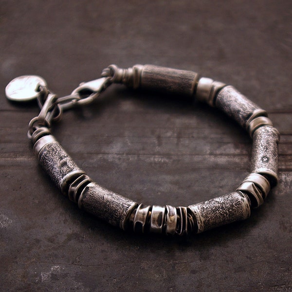 nowoczesna srebrna bransoletka męska wykonana ręcznie ze srebra próby 925 • wyjątkowy prezent urodzinowy dla niego