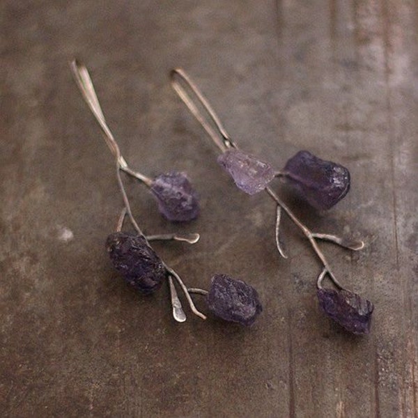 R E S E R V E D little blue  flowers  earrings sterling silver iolite