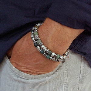 Sterlingzilveren herenarmband met Afrikaans turkoois of mosagaat Verjaardagscadeau voor hem