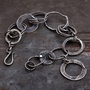 Brutalist Oxidized Sterling Silver Chain Bracelet Handmade Artisan Jewelry