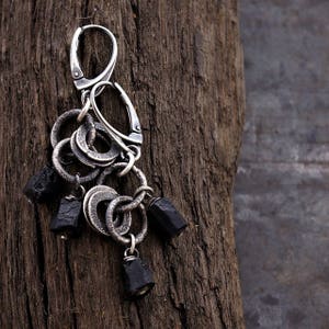 raw black tourmaline earrings with sterling silver • multi hoop earrings • raw stone earrings • modern everyday earrings •  circles earrings