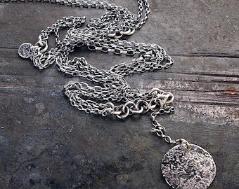Full moon oxidized sterling silver necklace – raw textured pendant