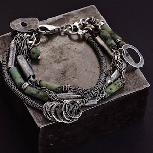 African Turquoise bracelet handmade of  sterling silver • multi - strand boho bracelet • unique  birthday gift for women