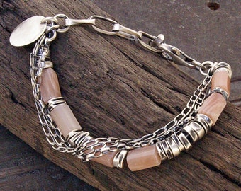 Bracelet en pierre de soleil fait main en argent oxydé • Cadeau d'anniversaire pour elle • Bracelet pour femme unique et moderne