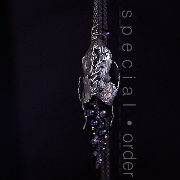 Metamorphosis • Black flower • big pendant • long necklace • sterling silver •