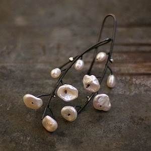 White Keishi pearl earrings • sterling silver flower earrings •  unique birthday gift for women