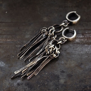 Handmade Oxidized Sterling Silver Fringe Earrings   Hammered Boho Tassel Jewelry