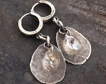 Oxidized sterling silver disc earrings with Swarovski crystals