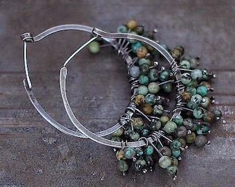 Afrikaanse turquoise oorringen van geoxideerd sterlingzilver