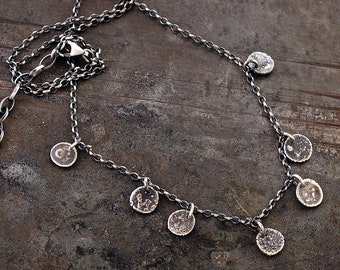 Multi coin disc ketting handgemaakt van geoxideerd sterling zilver • uniek cadeau voor haar •