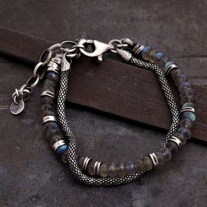Labradorite bracelet • sterling silver chain bracelet • layered  bracelet • birthday gift for her • oxidized silver • modern jewelry