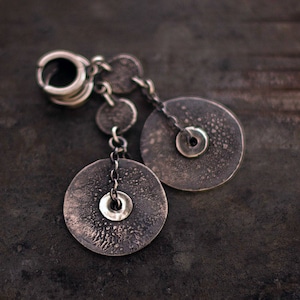 Oxidized Sterling Silver Disc Dangle Earrings Long Chain Handmade Jewelry