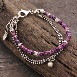 Handmade Purple Jasper Oxidized Sterling Silver Bracelet Boho Jewelry