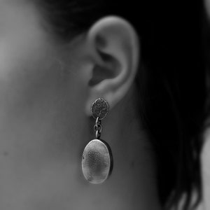 Oxidized Sterling Silver Oval Bold Earrings Handmade Artisan Jewelry